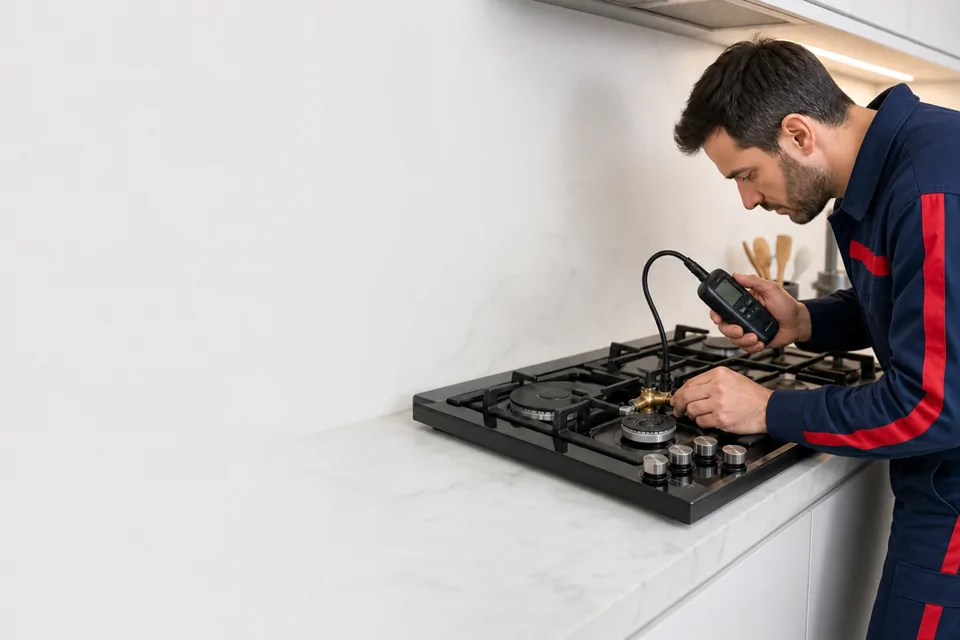 Reparación de cocinas de gas Bosch en Barcelona Técnico especializado revisando una cocina de gas Bosch en Barcelona